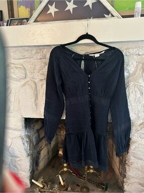 Women’s navy Button-Front Long Sleeve Dress